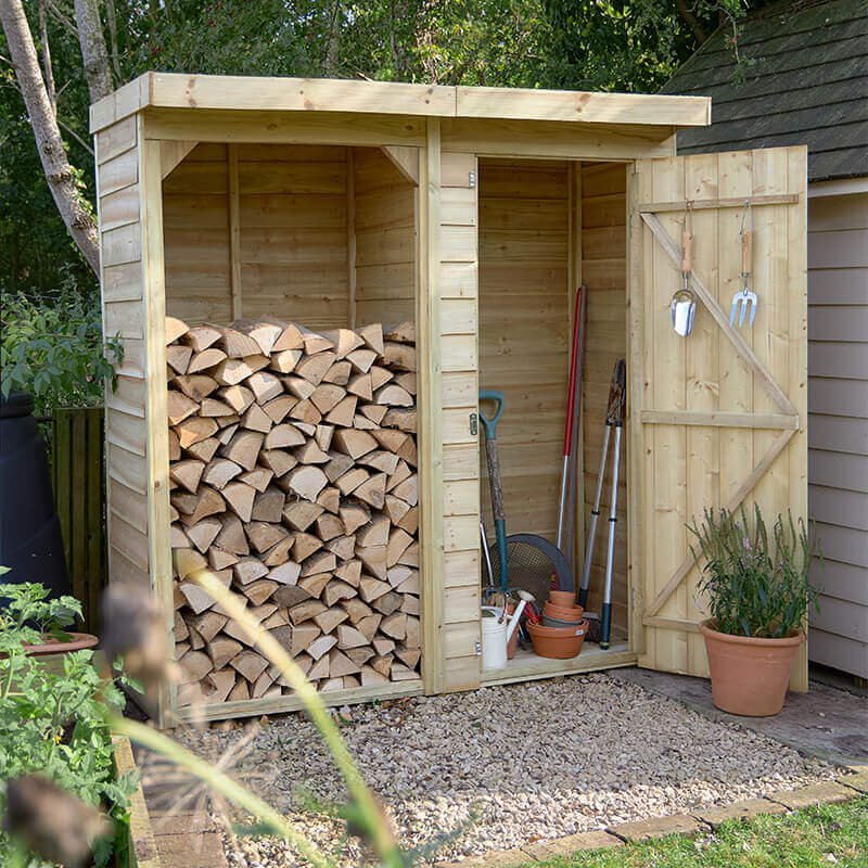 5’12 x 2’10 Forest Pent Medium Overlap Logstore with Tool Storage (1.8m x 0.9m)