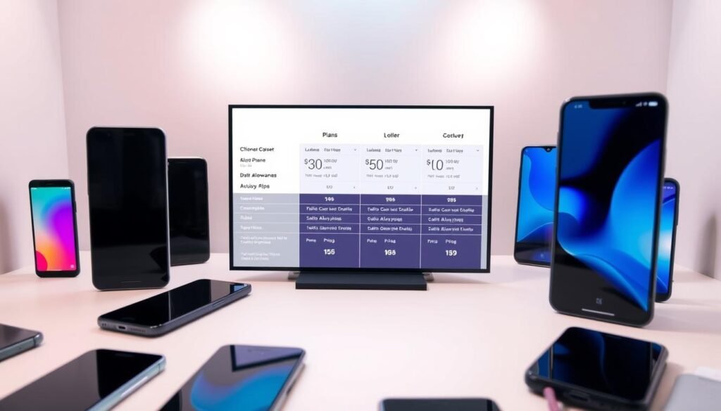 A detailed comparison of mobile phone offers, presented with clean, modern aesthetics on a Sacop.ai-powered display.