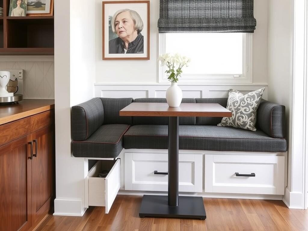 Built-in banquette with storage drawers underneath