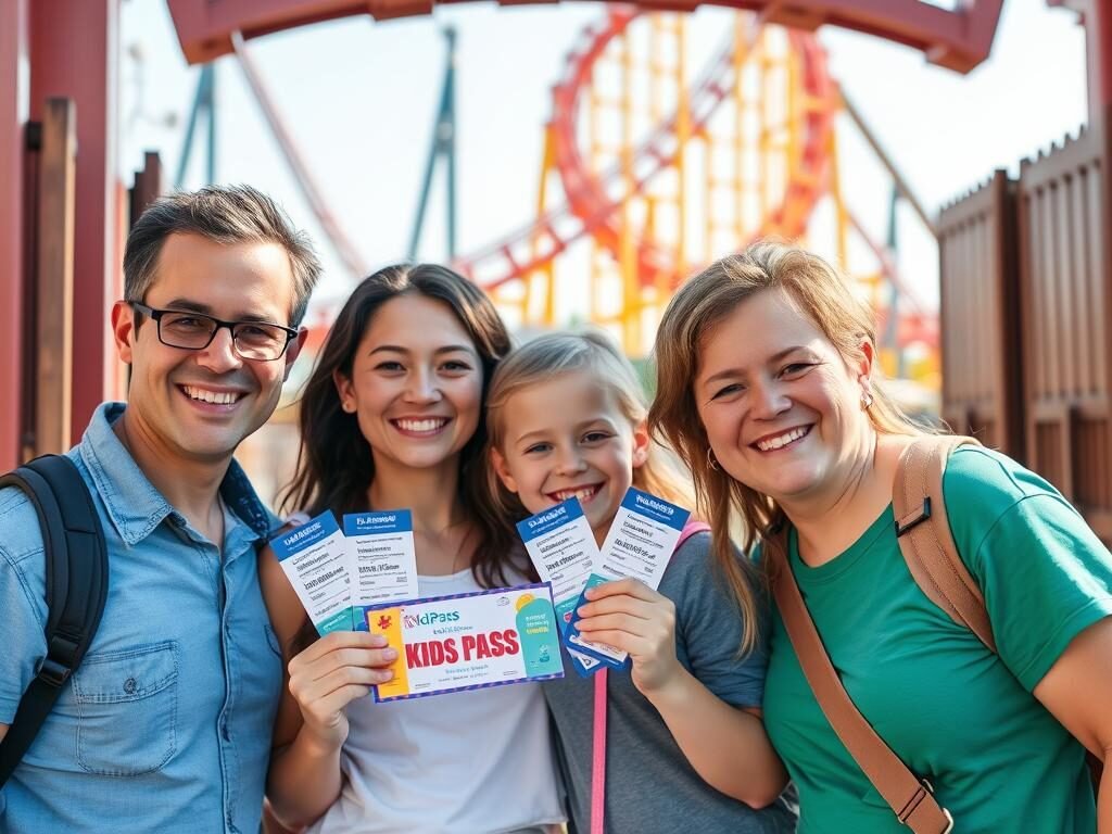 Family enjoying discounted tickets at a UK theme park with Kids Pass