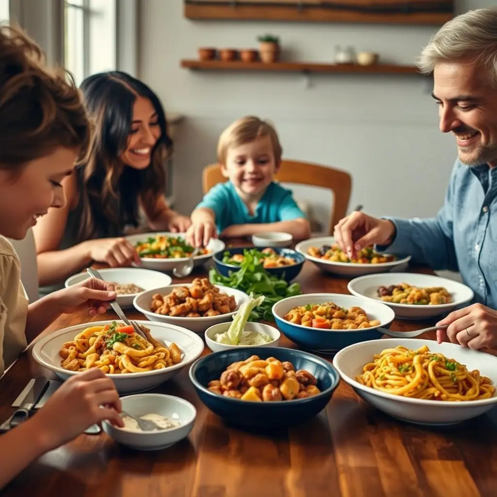 Gousto family meal being shared at dinner table