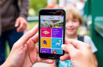 Kids Pass mobile app showing family discounts at UK theme parks
