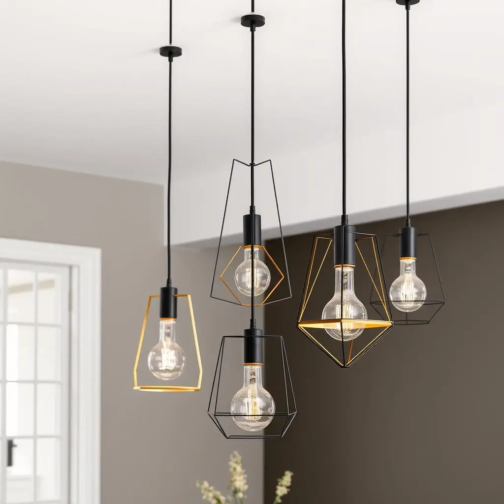 Minimalist geometric pendant lights in brass finish