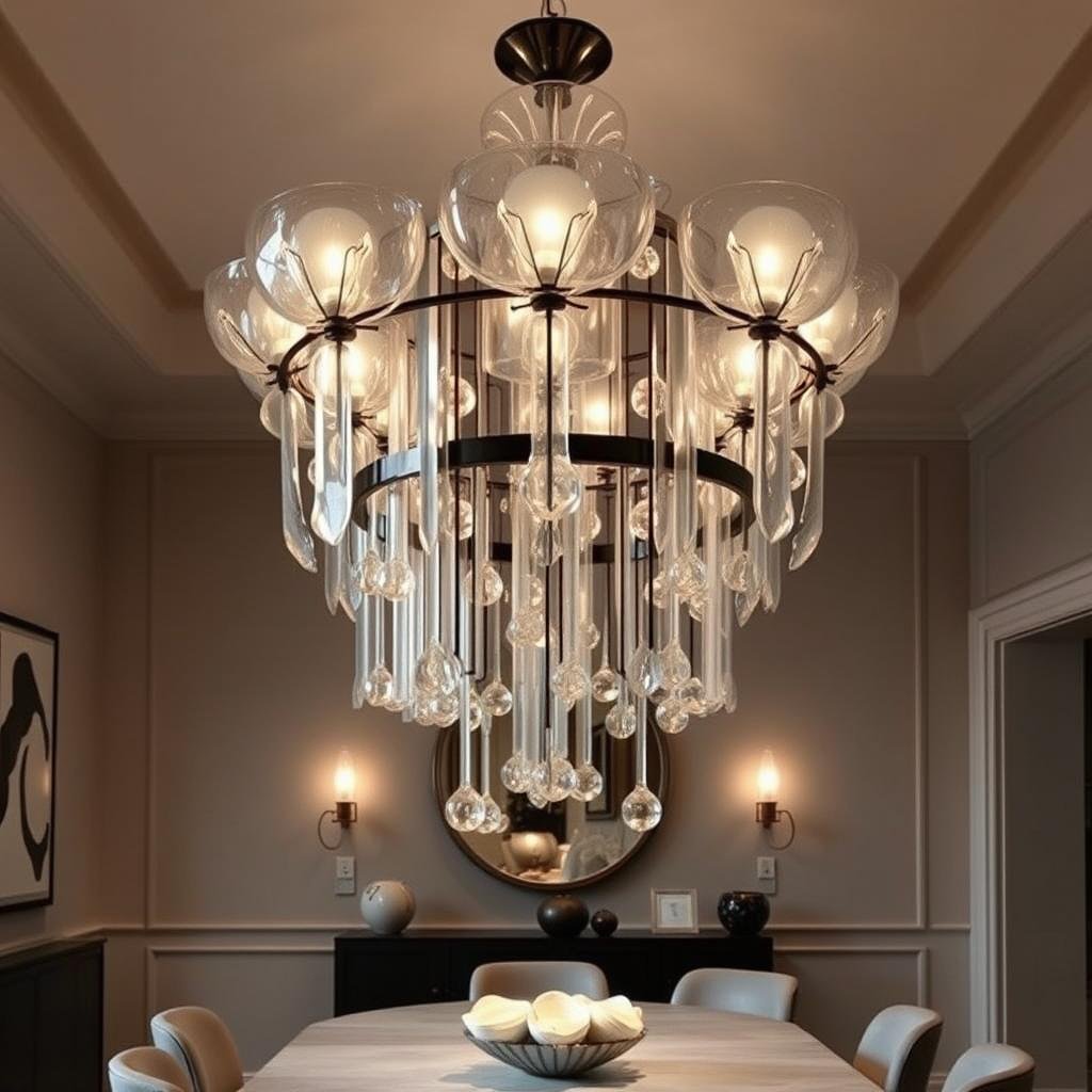 Oversized dramatic chandelier with mixed materials