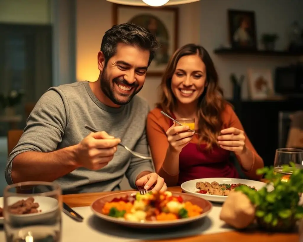 Satisfied Gousto customers enjoying their meal