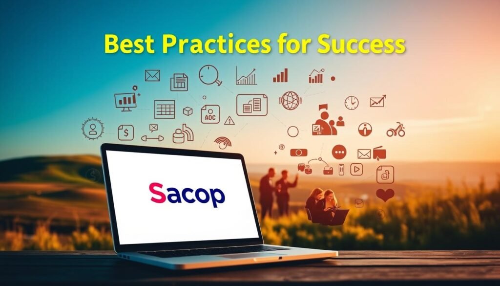 A vibrant, eye-catching image showcasing the Sacop affiliate marketing program in the UK. Set against a backdrop of rolling hills and a clear blue sky, the foreground features a laptop displaying the Sacop logo, surrounded by various digital marketing icons and symbols. The middle ground depicts a group of people engaged in online activities, such as analyzing data, creating content, and promoting products. The overall atmosphere conveys a sense of collaboration, productivity, and financial success. The lighting is natural and warm, with a focus on the Sacop branding and the elements that represent the key aspects of affiliate marketing. The composition is balanced and visually appealing, inviting the viewer to explore the "Best Practices for Success" within the Sacop UK Affiliate Program.