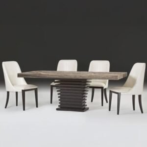 Ark Marble Dining Table with Wooden Pedestal Base - Variation Available