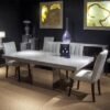 Athena Marble 8 Seater Dining Table with Steel Pedestal Base Variation Available