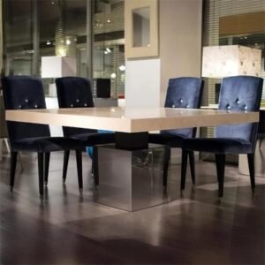 Athena Marble 8 Seater Square Dining Table with Steel Pedestal Base Variation Available