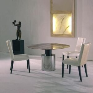 Athena Marble Round Dining Table with Steel Pedestal Base Variation Available