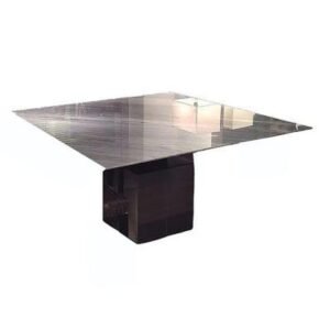 Athena Marble Thin 8 Seater Square Dining Table with Steel Pedestal Base Variation Available