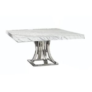 Aurora Marble 8 Seater Square Dining Table with Stainless Steel Pedestal Base - Variation Available