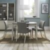 Bentley Designs Bergen Grey Washed Oak 2 to 4 Seater Extending Dining Table with 4 Titanium Fabric Chairs