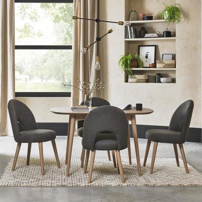 Bentley Designs Dansk Scandi Oak 4 Seater Dining Table Set with 4 Cold Steel Fabric Upholstered Chairs