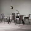 Bentley Designs Hirst Grey Painted Glass 6 Seater Dining Table with 6 Fontana Grey Velvet Chairs