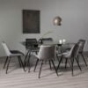 Bentley Designs Miro Clear Glass 6 Seater Dining Table with 6 Seurat Grey Velvet Chairs