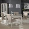 Bentley Designs Montreux Grey Washed Oak and Soft Grey 4 to 6 Seater Extending Dining Table with 4 Upholstered Pebble Grey Fabric Chairs
