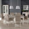 Bentley Designs Montreux Grey Washed Oak and Soft Grey 6 to 8 Seater Extending Dining Table with 6 Upholstered Grey Bonded Leather Chairs