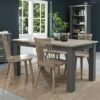 Bentley Designs Oakham Dark Grey and Scandi 4 to 6 Seater Extending Dining Table with 4 Ilva Spindle Chairs in Scandi Oak