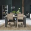 Bentley Designs Oakham Dark Grey and Scandi 4 to 6 Seater Extending Dining Table with 4 Scandi Oak Chairs in Dark Grey Bonded Leather