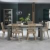 Bentley Designs Oakham Dark Grey and Scandi 6 to 8 Seater Extending Dining Table with 6 Ilva Spindle Chairs in Scandi Oak