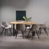 Bentley Designs Ramsay Oak Melamine 6 Seater Dining Table - U Leg with 6 Dali Grey Velvet Chairs