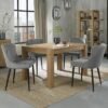 Bentley Designs Turin Light Oak 4-6 Seater Extending Dining Table with 4 Cezanne Grey Velvet Chairs - Black Legs