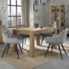 Bentley Designs Turin Light Oak 4-6 Seater Extending Dining Table with 4 Dali Grey Velvet Chairs