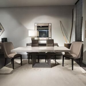 Blade Marble Dining Table with Wooden Pedestal Base - Variation Available