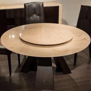 Butterfly Marble Round Lazy Susan Dining Table with Wooden Pedestal Base - Variation Available
