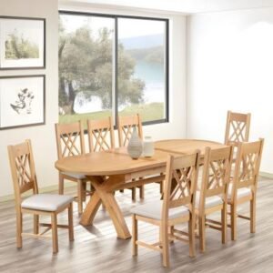 Clarion Oak 6-8 Seater Extending Oval Dining Table with Cross Legs - 180cm-230cm