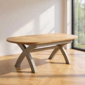 Clarion Oak and Grey 6-8 Seater Extending Oval Dining Table with Cross Legs - 180cm-230cm