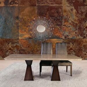 Clepsy Marble Dining Table with Wooden Pedestal Base - Variation Available