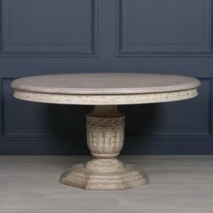 Distressed White Cedar 6 Seater Round Pedestal Dining Table - 145cm