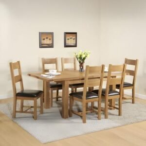 Dorset Oak -6 Seater Large Extending Dining Table with 6 Chairs