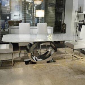 Eye Marble Curved Edge Dining Table with Chrome Pedestal Base - Variation Available