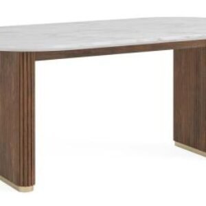 Harvard 6 Seater Oval Fluted Dining Table - White Marble Top