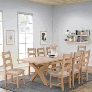 Hayley Oak 6-10 Seater Extending Dining Table with Cross Legs - 180cm-240cm