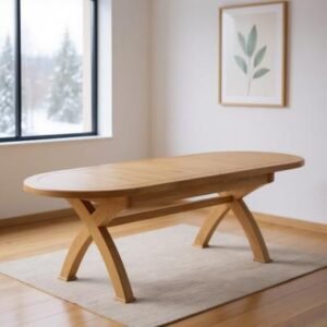 Janelle Oak 6-10 Seater Oval Extending Dining Table with Cross Legs - 176cm-256cm