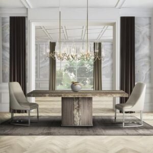 Kyoto Marble Dining Table with Wooden Pedestal Base - Variation Available