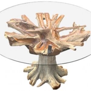 Lombok 2 Seater Teak Root and Glass Round Dining Table - 100cm