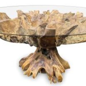 Lombok 8 Seater Teak Root and Glass Round Dining Table - 180cm