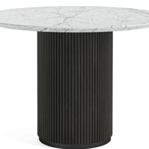Lucas Black 4 Seater Round Fluted Dining Table with White Marble Top
