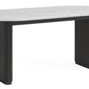 Lucas Black 6 Seater Oval Fluted Dining Table - White Marble Top
