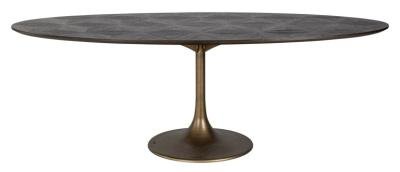 Luxor Brushed Brass Ribbed 8 Seater Oval Dining Table