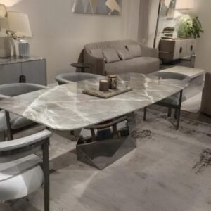 Maestro Marble Dining Table with Metal Pedestal Base - Variation Available