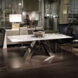 Marble Butterfly Dining Table with Stainless Steel Pedestal Base - Variation Available