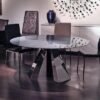 Marble Butterfly Round Dining Table with Stainless Steel Pedestal Base - Variation Available