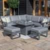 Maze Amalfi Grey Square Fire Pit Table Corner Garden Dining Set with Footstools