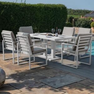 Maze Amalfi White 6 Seater Gas Lift Rising Table Garden Dining Set